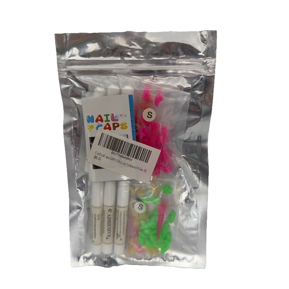 120PC Cat Nail Caps Soft Claw Covers with Adhesive Multi-Color Size Small (S)